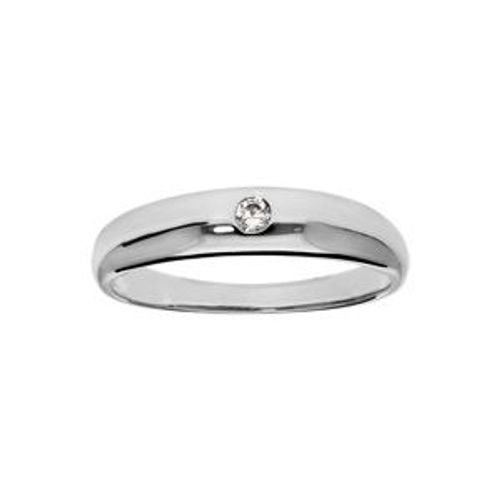 Bague Argent Rhodié Grand Diamètre Jonc Anglais 5mm 1 Oxyde Blanc Serti