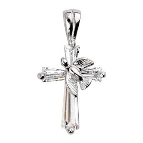 Pendentif Croix Argent Rhodié Avec Colombe Oxydes Blancs Sertis