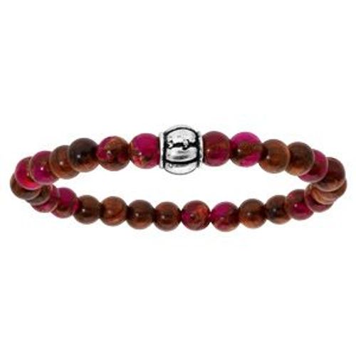 Bracelet Acier Extensible Perles Bois Et Quartz Rose Et Motif Petit Modèle