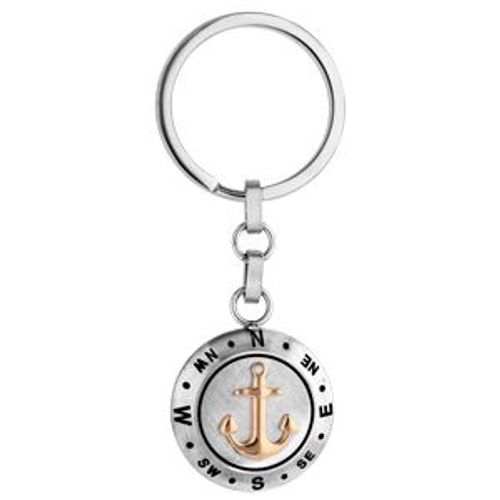 Porte Clef Acier Boussole Avec Ancre Marine Pvd Rose