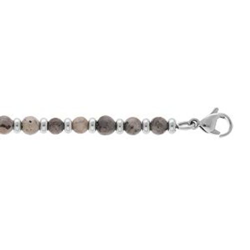 Bracelet Acier Pierres Labradorite Mat Véritable 18+3cm