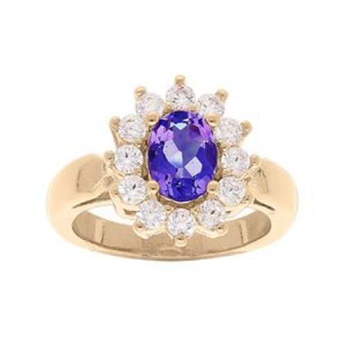 Bague Plaqué Or Améthyste Véritable Et Oxydes Blancs Sertis