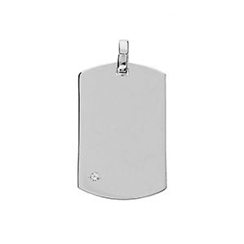 Pendentif Plaque Gi Argent Rhodié 25*14mm Oxyde Blanc Serti