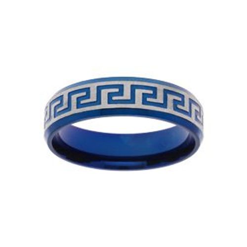 Bague Acier Et Pvd Bleu Motif Grecque 6mm