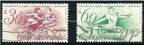 Tchécoslovaquie 1966, Joli Lot 2 Timbres Yvert 1457 Et 1458 Championnat Europe Patinage Artistique - Bratislava, Oblitérés, Tbe.