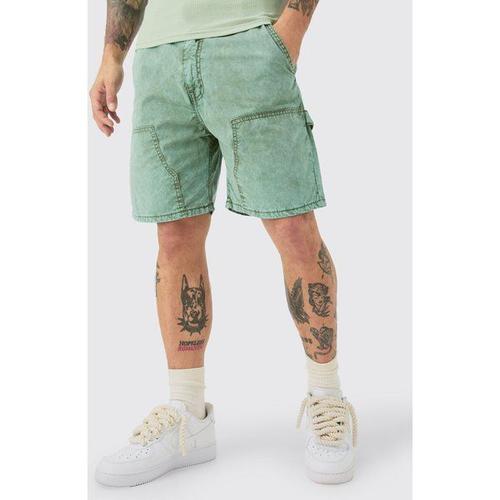 Fixed Waist Relaxed Washed Carpenter Short Homme - Vert - 30, Vert