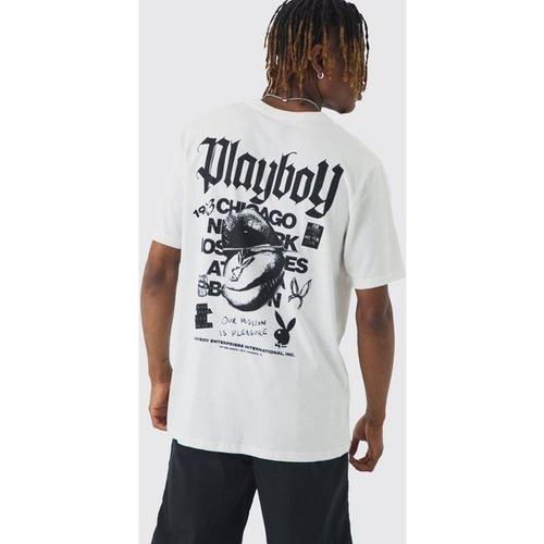 Tall Playboy Back Printed Licensed T-Shirt In White Homme - Blanc - Xl, Blanc