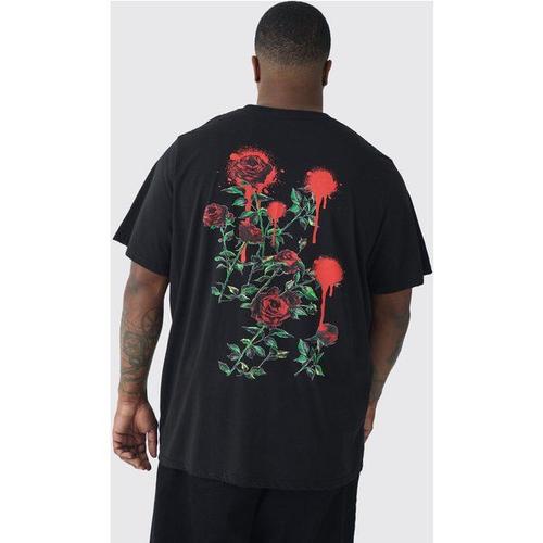 Plus Rose Floral Back Print T-Shirt Homme - Noir - Xxxxxl, Noir