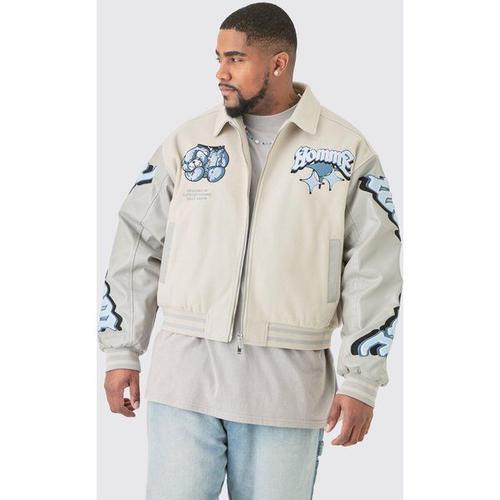 Plus Boxy Teddy Applique Bomber Homme - Gris - Xxxxl, Gris