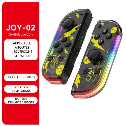 Switch Joycon Pikachu Compatible, Bluetooth 5.2, Batterie Puissante