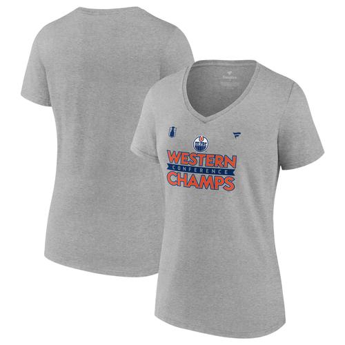 T-Shirt À Col En V Pour Femmes Fanatics Steel Edmonton Oilers 2024 Champions De La Conférence De L'ouest Vestiaire