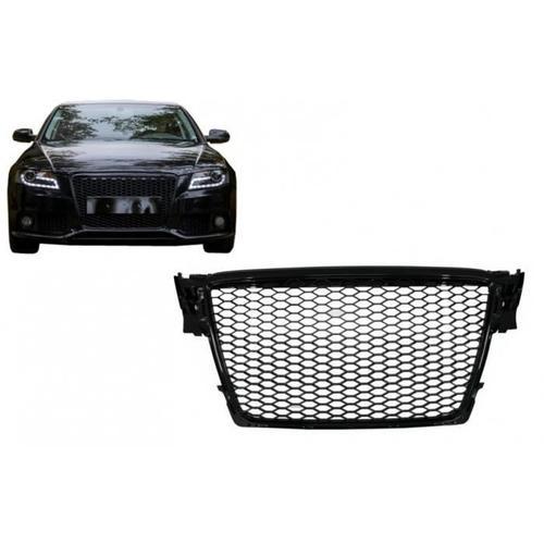 Grille Calandre Pour Audi A4 B8 08-12 Rs4 Noir Brillant Avec Porte-Plaque Nid D'abeilles Design