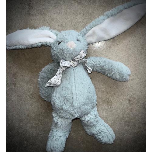 Doudou Lapin Vert D¿Eau Et Blanc Bouchara Jouet Peluche Bébé Naissance Soft Toy Bunny