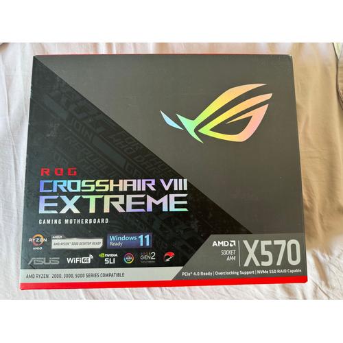 ASUS ROG Crosshair VIII Extreme ¿ Carte mère gaming AMD X570 EATX (AM4, Ryzen 5000, 18+2 Phases d'alimentation, PCIe 4.0, 5xM.2, OptiMem III, WiFi 6E, 10G & 2.5G LAN, USB 3.2 Gen 2x2, 2xThunderbolt 4)