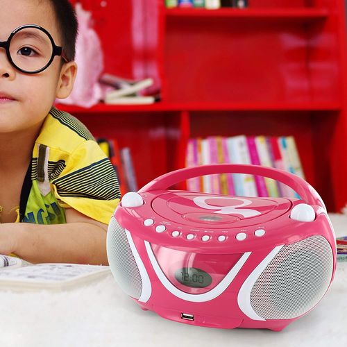 mini chaine hifi Radio Lecteur CD MP3 USB rose foncé