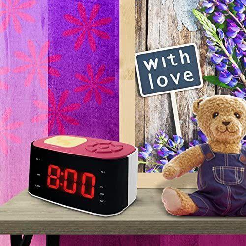 radio Réveil Veilleuse pour Enfant Gulli FM USB rose blanc