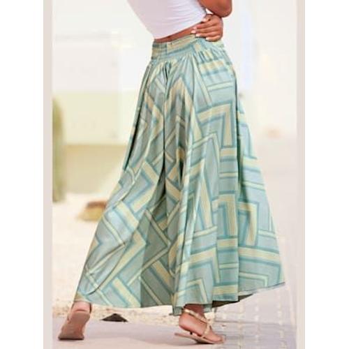 Jupe-Culotte Jambes Extra-Larges, Style Jupe - - Menthe-Jaune-Bleu Imprimé