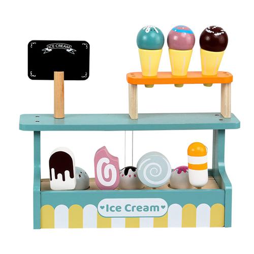 Ensemble De Jeu De Jouets De Crème Glacée En Bois, Jouets De Support De Magasin De Camion De Crème Glacée Pour Les Tout-Petits, Accessoires De Cuisine De Jeu Montessori Ensemble De Nourriture En Bois