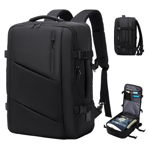 Sac à dos de voyage pour hommes et femmes, valise extensible extra large de 40 L approuvée par le vol avec port de chargement USB/type-C, noir