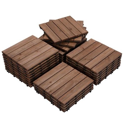 Yaheetech Lot de 27 Caillebotis Bois Exterieur Dalles de Terrasse en Bois Composite avec Système d’Emboîtement Revêtement de Sol Extérieur Intérieur 30 x 30 cm