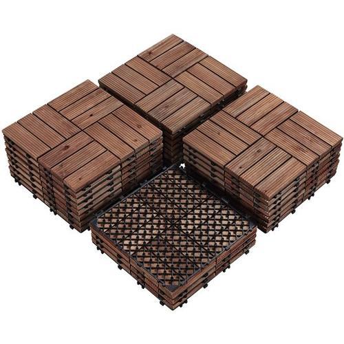 Yaheetech Lot de 27 Caillebotis Bois Exterieur Dalles de Terrasse en Bois Composite avec Système d’Emboîtement Revêtement de Sol Extérieur Intérieur 30 x 30 cm Marron 12 Lattes