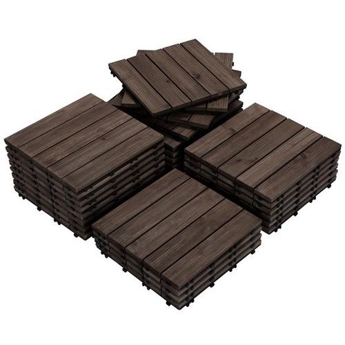 Yaheetech Lot de 27 Caillebotis Bois Exterieur Dalles de Terrasse en Bois Composite avec Système d’Emboîtement Revêtement de Sol Extérieur Intérieur 30 x 30 cm Noir 5 Lattes