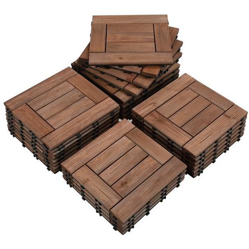 Yaheetech Lot de 27 Caillebotis Bois Exterieur Dalles de Terrasse en Bois Composite avec Système d’Emboîtement Revêtement de Sol Extérieur Intérieur 30 x 30 cm Marron