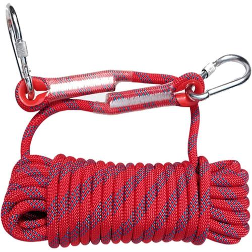 Rosso Corde D'escalade D'extérieur 10mm Avec 2 Mousquetons De Sécurité En Nylon Robuste Pour Escalade D'arbre, Sauvetage Incendie, Parachute 10m-70m(Color:Rosso,Size:30m*10mm)