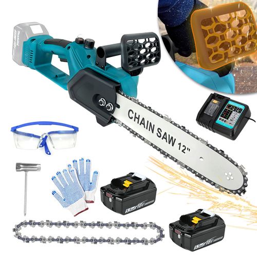 Tronçonneuse Brushless sans fil Légère, Auto lubrification Avec 2 batteries*5.5AH + Chargeur - Compatible avec batteries Makita