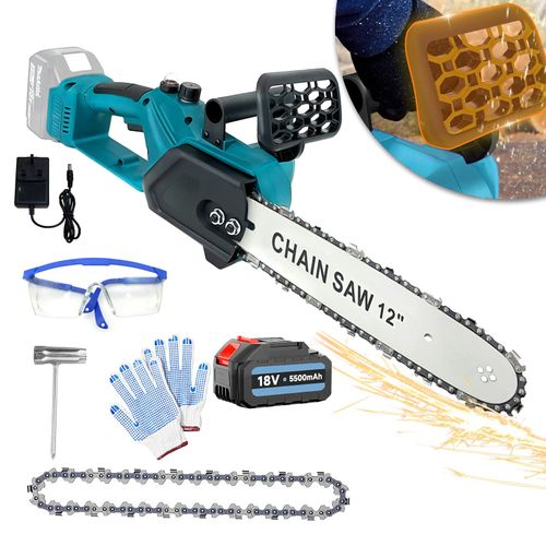 Tronçonneuse Brushless sans fil Légère, Auto lubrification Avec 1 batteries*5500mAH + Chargeur - Compatible avec batteries Makita