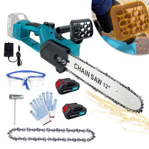 Tronçonneuse Brushless sans fil Légère , Auto lubrification Avec 2 batteries*3.0AH+Chargeur,-Compatible avec batteries Makita