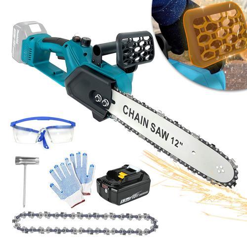 Tronçonneuse Brushless sans fil Légère, Auto lubrification Avec 1 batteries*5.5AH - Sans chargeur - Compatible avec batteries Makita