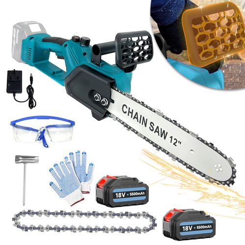 Tronçonneuse Brushless sans fil Légère, Auto lubrification Avec 2 batteries*5500mAH + Chargeur - Compatible avec batteries Makita