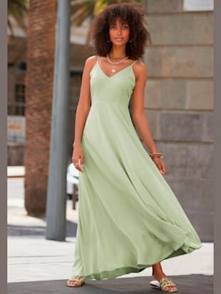 Robe Longue Belle Encolure En V - - Vert Pistache