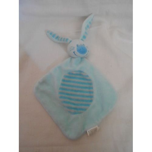 Doudou Lapin La Redoute Raye Bleu Vert Triangle Grelot