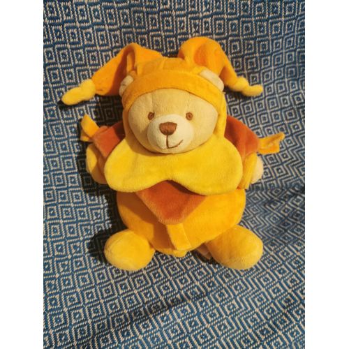 Doudou Et Compagnie Ours Orange Et Jaune Arlequin Billes Boule