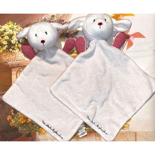 Doudou Mouton Blanc Rouge Sergent Majour Mon Doudou Le Plus Doux Lot De Deux Doudous Moutons Mouchoirs Rayures