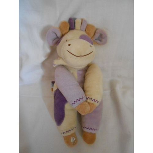 Peluche Vache By Lascar Jaune Ecru Beige Creme Violet Parme Lilas Echarpe Foulard Bandana Aimant Patte Aimantees 27cm Doudou Peluche