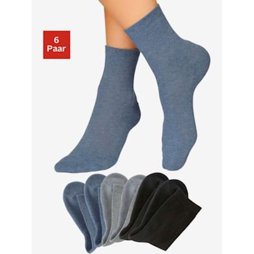 Chaussettes Socquettes Avec Semelle Éponge Douce - - 2x Noir, 2x Jean-Fils Chinés, 2x Gris-Fils Chinés