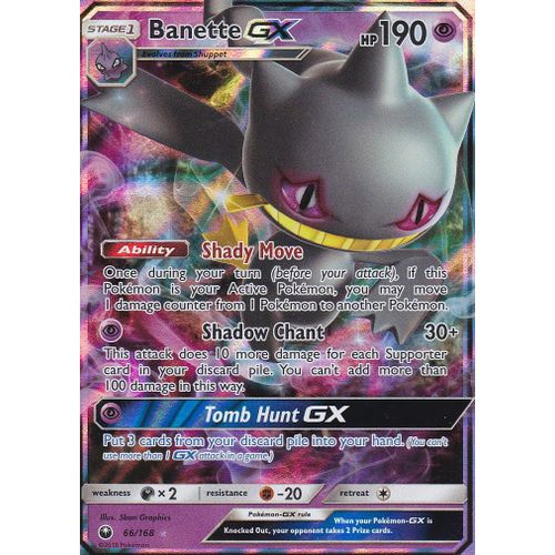 Carte Pokemon - Banette Gx - 66/168 - Ultra Rare - Soleil Et Lune 7 Tempete Célèste - Version Anglaise