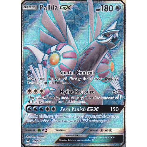 Carte Pokemon - Palkia Gx ( Palkia Gx ) - Ultra Rare En Full Art - 119/131 - Soleil Et Lune 6 Lumière Interdite - Version Anglaise