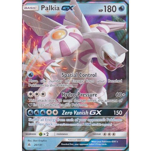 Carte Pokemon - Palkia Gx ( Palkia Gx ) - Ultra Rare - 20/131 - Soleil Et Lune 6 Lumière Interdite - Version Anglaise