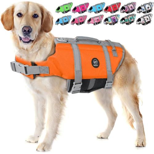 Neworange Gilets De Sauvetage Pour Chiens, Gilets De Sauvetage Pour La Natation, Bateau De Plage À Haute Flottabilité, Protection Pour Animaux Domestiques Pour Piscine Plage Nautique, Orange M