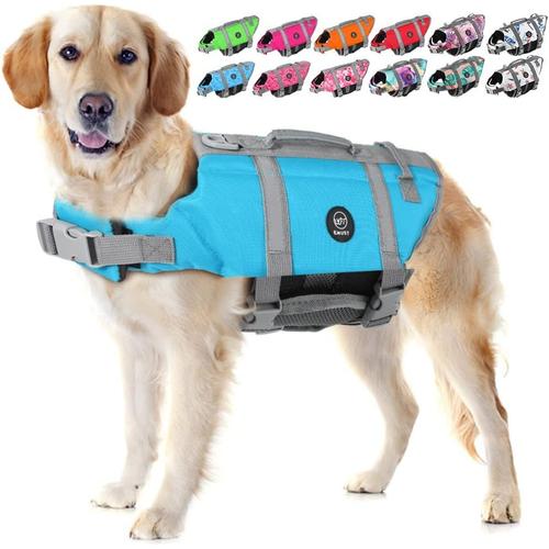 Bleu Solide Gilets De Sauvetage Pour Chiens, Gilets De Sauvetage Pour La Natation, Bateau De Plage À Haute Flottabilité, Protection Pour Animaux Domestiques Pour Piscine Plage Nautique, Bleu Solide M