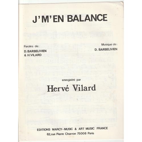 Rare Partition Herve Vilard J'm'en Balance ( Didier Barbelivien )