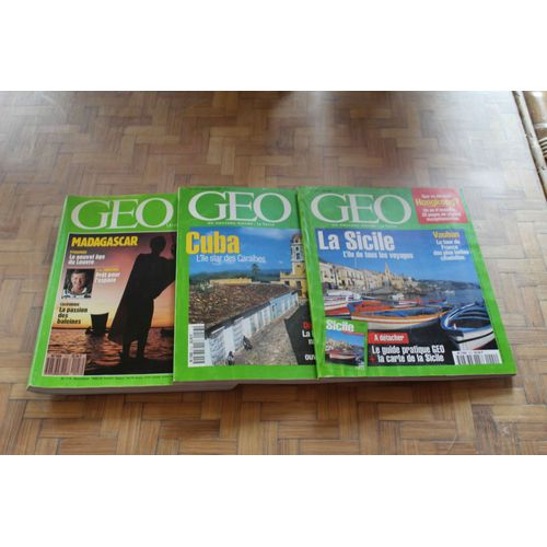 Lot De 3 Revues Geo Sur 3 Iles :Cuba ;Sicile ;Madagascar