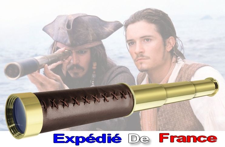 Longue-Vue Pirate / Corsaire - Monoculaire X25 (Lentille 30mm) - Laiton/Cuivre + Simili Cuir -