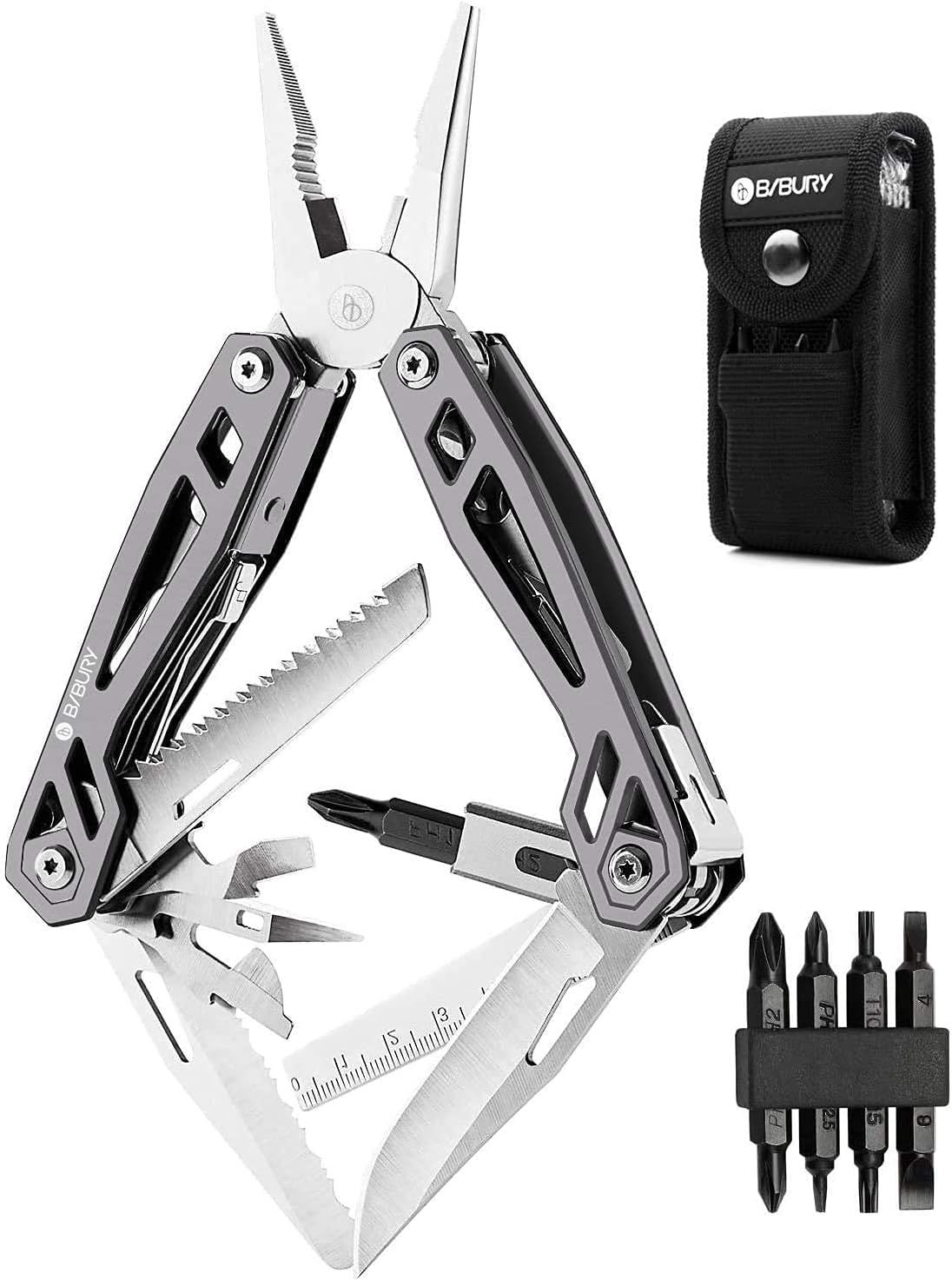 Gris Pince Multifonctions, 21 En 1 Outils Randonnée En Acier Inox, Avec Couteau, Scie, Tournevis, Multitool De Poche Pour Survie, Camping, Réparation -Gris