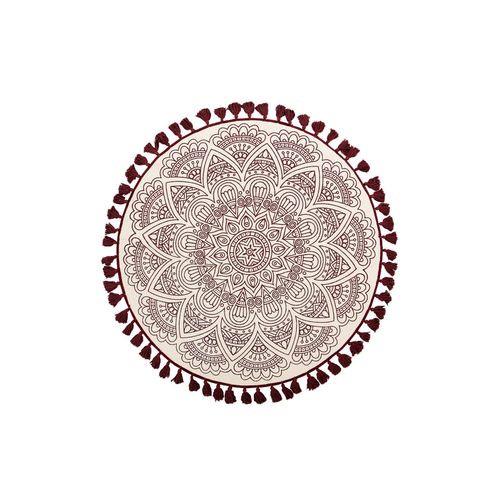 Tapis Rond 120 Cm Au Motif Oriental Crème Et Rouge Ayakli