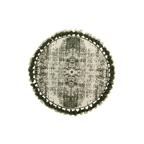 Tapis Rond À Franges Blanc Crème Et Vert Kahta